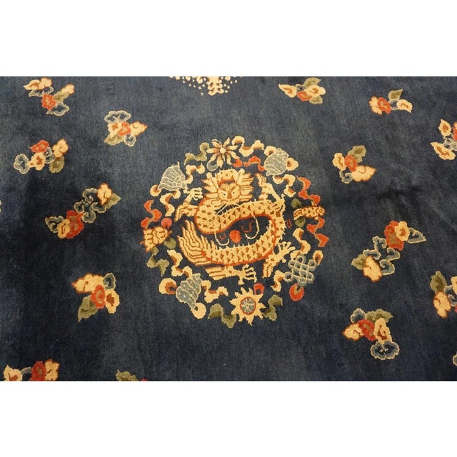 Extraordinary Navy Blue Color With a Dragon and Chinoiserie Design Antique Chinese Peking Rug For Sale - Image 12 of 12