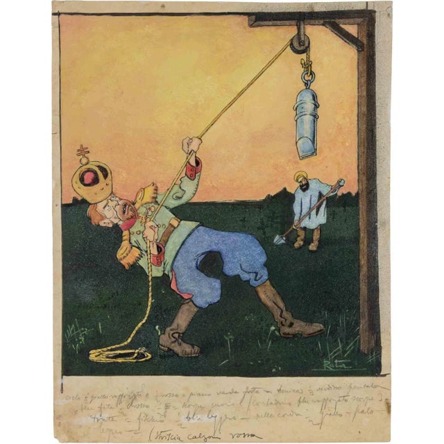 Pull the rope is a modern artwork realized by Gabriele Galantara (1865-1937) in the early 20th century. Watercolor, ink....
