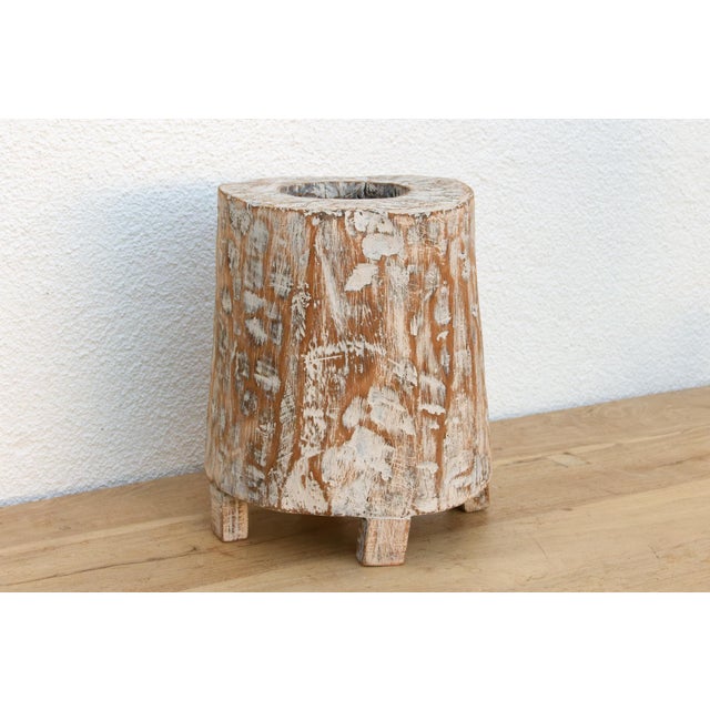 Vintage Hand-Hewn Whitewashed Mortar Planter For Sale - Image 4 of 10