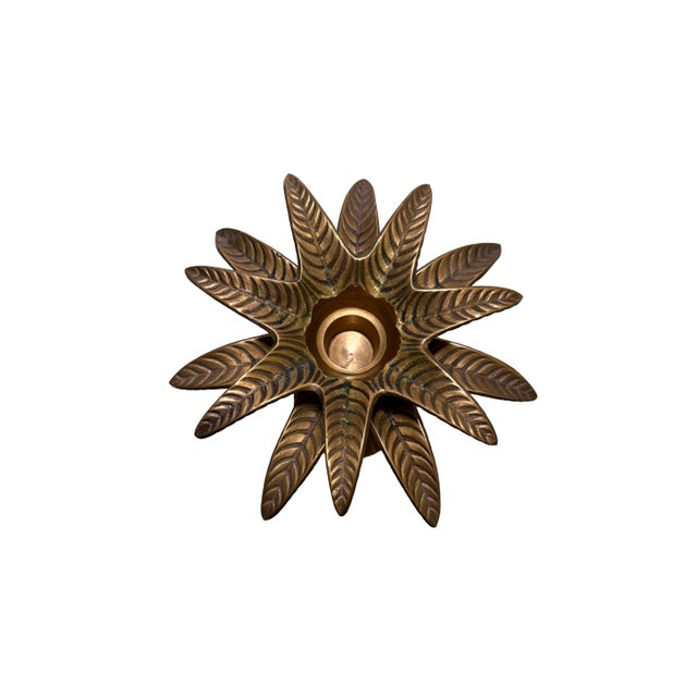 Mid-Century Modern Pair of Vintage Brass Palm Tree Candlestick Holders For Sale - Image 3 of 6