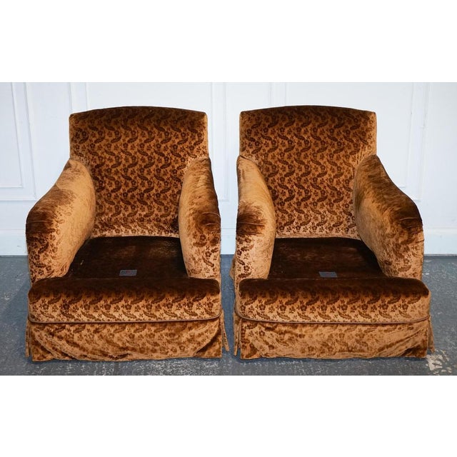 Vintage Bespoke Velvet Connaught Armchairs from Dudgeon London, Set of 2 For Sale - Image 6 of 14