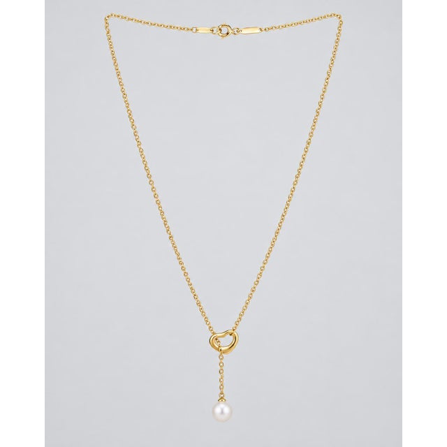 Tiffany & Co Elsa Peretti 18k Yellow Gold Open Heart Lariat Necklace For Sale In New York - Image 6 of 9