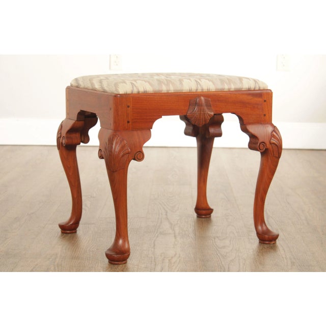 Late 20th Century Custom Crafted Queen Anne Style Carved Walnut Stools - A Pair For Sale - Image 5 of 12