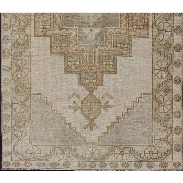 Turkish Vintage Turkish Oushak Rug in Sage Green, Taupe, Light Brown, and Light Green For Sale - Image 3 of 13