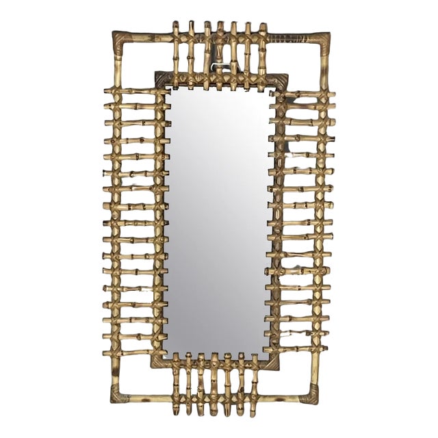 Rectangular Bamboo and Rattan Mirror, Italy, 1950s For Sale