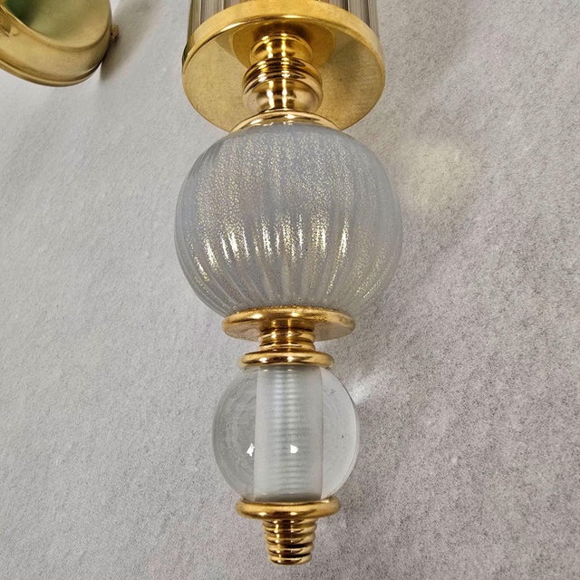 1990s Mid Century Modern, Celadon Green Murano Glass Sconces - a Pair For Sale - Image 11 of 12