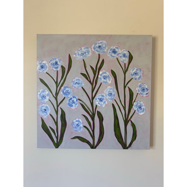 Modern Abstract Folk Art Floral Acrylic Painting On Stretched Canvas On Wood Frame, “Morning Glory,” Signed, Melinda S...