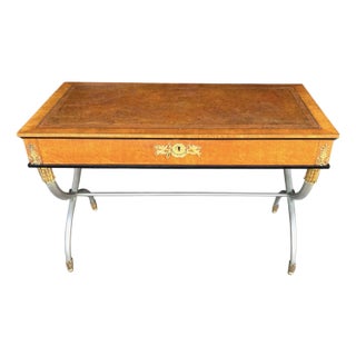 Refined Neoclassical French Empire Desk With Leather Top and Sculptural X Base For Sale