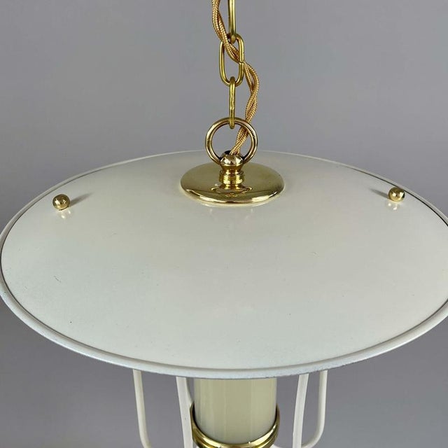Caged Opaline Glass, Cream and Brass Pendant Lantern, Germany, 1950s For Sale - Image 12 of 17