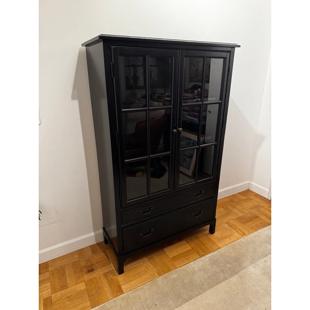 Pottery Barn Bronson Mahogany Glass Door Bookcase Cabinet in Heritage Black Attributed to Pottery Barn For Sale - Image 4 of 18