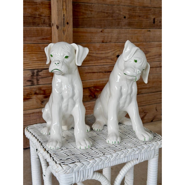 White Pair of Mid-Century Italian Ronzan Ceramic Boxer Puppy Figures For Sale - Image 8 of 12