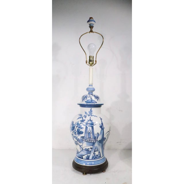 Mid 20th Century Chinese Style Blue and White Ginger Jar Form Ceramic Lamp by Frederick Cooper For Sale - Image 9 of 12