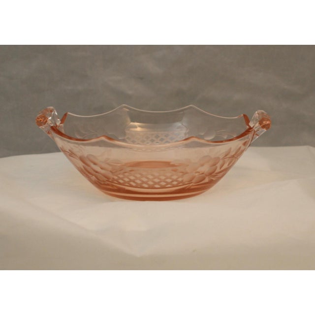 Vintage Pink Elegant Depression Glass Bowl with Lattice & Floral Design This vintage pink glass bowl was produced during...