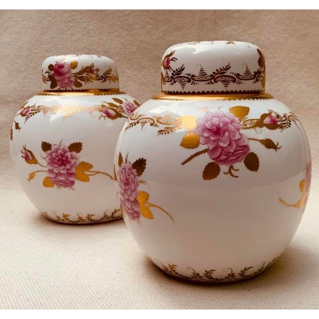 Copeland Spode Ginger Jars Pair Pink Roses Gilt English Antique Porcelain For Sale - Image 11 of 12