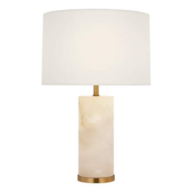 AERIN by Visual Comfort Signature Lineham 16" Cordless Accent Lamp in Alabaster with Linen Shade For Sale