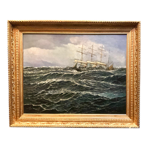Vintage Maritime Oil Painting Flying P Liner Signed W Unstrup 1932 in Period Gilt Frame