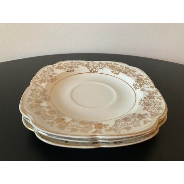 Vintage Tan and Floral Gold Porcelain Cocktail Drinks Coasters- Set of 3 For Sale - Image 4 of 12