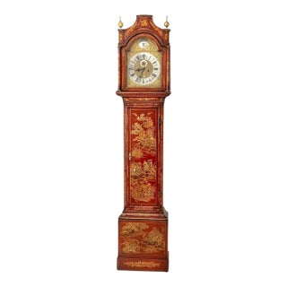 18th Century George II Scarlet Red Lacquer Chinoiserie Tall Clock For Sale