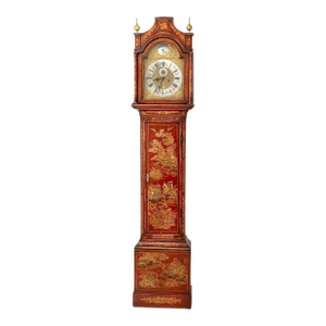18th Century George II Scarlet Red Lacquer Chinoiserie Tall Clock