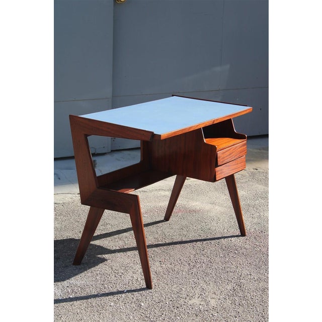 Small Geometric Desk in Mahogany and Blue Laminate by Vittorio Dassi for Dassi, 1950 For Sale - Image 11 of 13