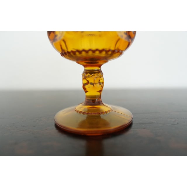 Glass Vintage Indiana Glass Amber King’s Crown Thumbprint Wine Goblets - Set of 7 For Sale - Image 7 of 13