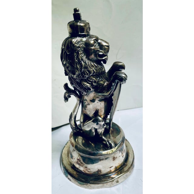19th C English Silver Plate Figural Crown Lion Shield Ink Well Inkwell Holder For Sale - Image 10 of 12