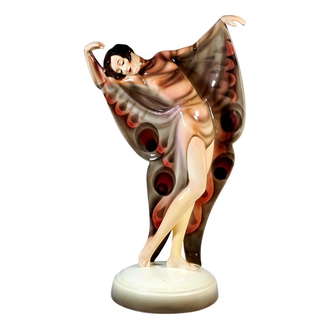 Art Deco Dancer in Butterfly Dress attributed to Josef Lorenzl for Goldscheider, 1930s For Sale