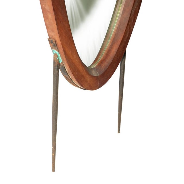Gold Vintage Wooden Oval Mirror with Drawer, Italy For Sale - Image 8 of 10