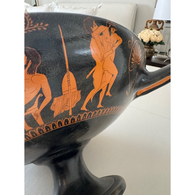 Large Classical Greek Red-Figure Style Footed Bowl With Mythological Scene, Hand-Painted For Sale - Image 9 of 12