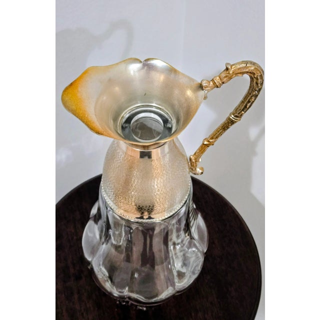 Mid 20th Century Elegant Italian Silver-Plated & Glass Pitcher – Vintage Made in Italy For Sale - Image 5 of 8