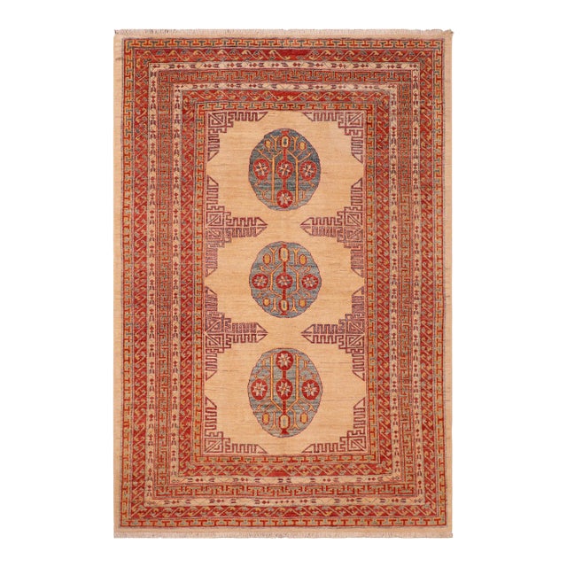 Oriental Ziegler Beige Rust Hand-Knotted Wool Rug - 6'2'' X 7'10'' For Sale