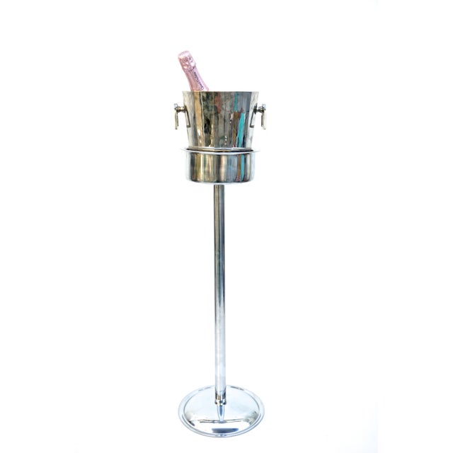 Art Deco Silver Geometric Champagne Chiller & Stand Chairish