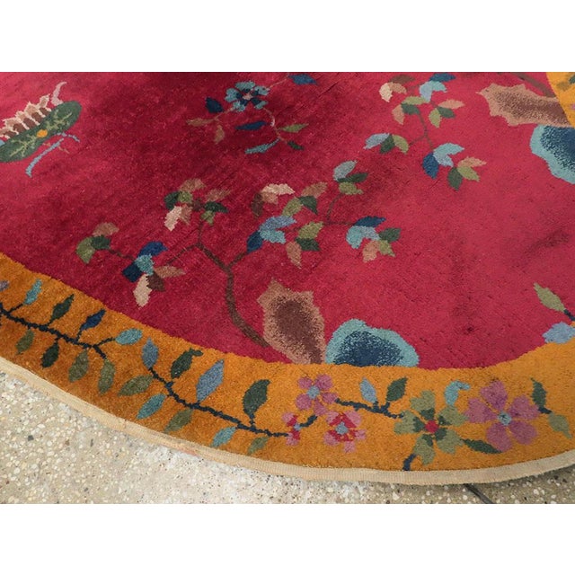 Goldenrod Galerie Shabab Collection Oval Mid-20th Century Handmade Chinese Art Deco Accent Rug in Red and Goldenrod For Sale - Image 8 of 9
