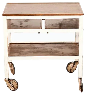 Bar Cart with White Painted Solid Wood Frame