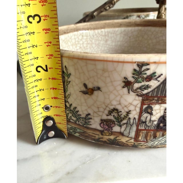 Vintage Chinoiserie Famille Rose Crackled Ceramic Stacking Lunch Box 12"x6.25" For Sale - Image 16 of 18