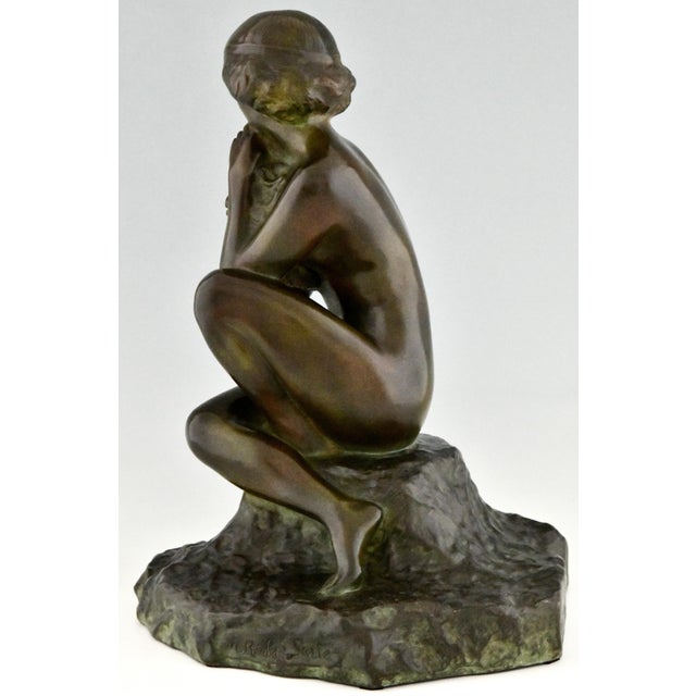 1920s Maxime Real Del Sarte, Art Deco Sculpture, Seated Nude with Flowers, France, 1920s, Bronze For Sale - Image 5 of 12