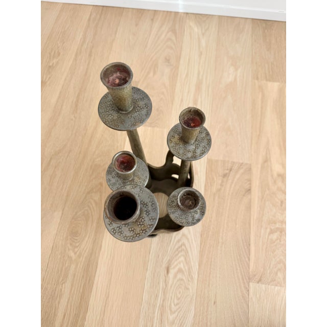 1970s Italian Brutalist Gilded Pewter 5-Arm Candelabra – Prof. Ceccherini For Sale - Image 9 of 12