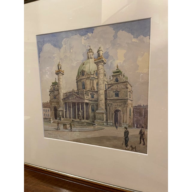 Mid 20th Century 1957 Original Architectural Watercolor Painting, Framed For Sale - Image 5 of 7