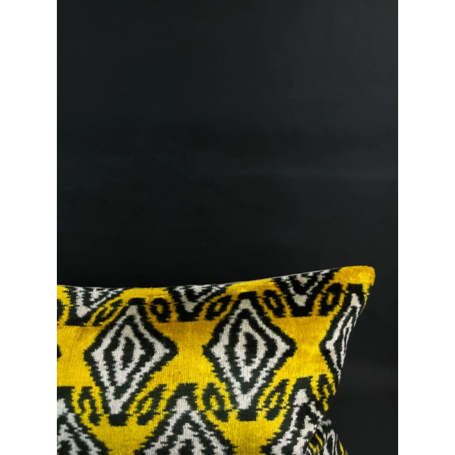 Traditional Yellow Velvet Ikat Pillow Cover For Sale - Image 3 of 5