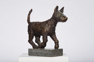 Dominik Albinski, Polish Modernist PUPPY DOG Bronze Expressionist Art Sculpture