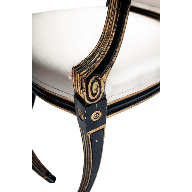 Early 19th Century Italian Regency Style Ebony & Gilt Armchairs in European Silk - a Pair For Sale - Image 11 of 13