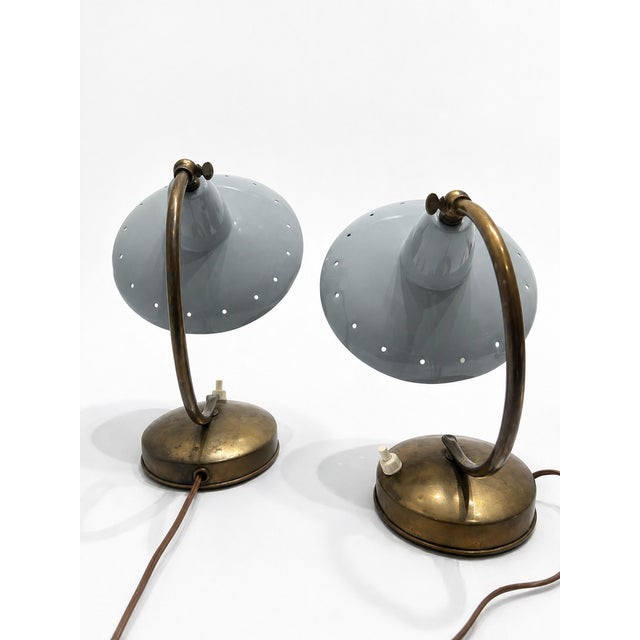 Stilnovo Vintage Italian Brass and Powder Blue Aluminum Table Lamps from Stilnovo, 1950s, Set of 2 For Sale - Image 4 of 9