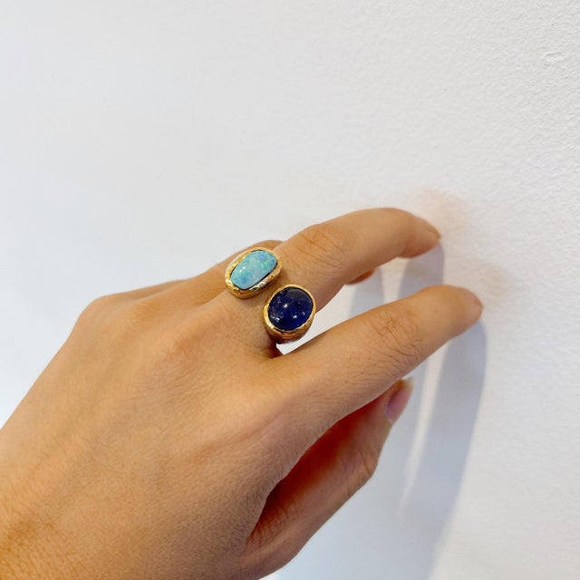 Bochic"Capri" Vintage Opal & Blue Sapphire Cocktail Ring 18k Gold & Silver For Sale - Image 17 of 18