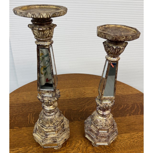 Neoclassical Revival Mirrored Column Candleholders, Pair For Sale - Image 4 of 12