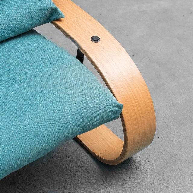 3-Seater Sofa in Blue Fabric and Wood in the style of Alvar Aalto, 1970s For Sale - Image 9 of 10