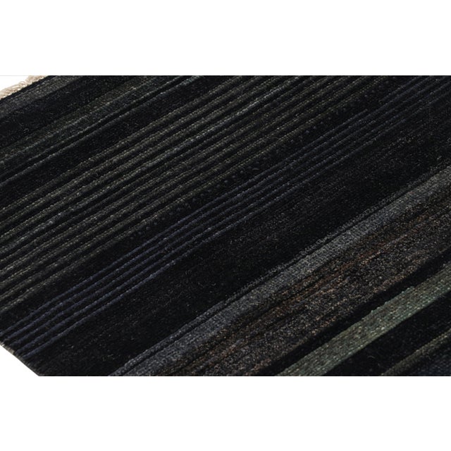 2010s Rug & Kilim’s Modern Textural Rug in Grisaille Blue and Black Stripes and Striae For Sale - Image 5 of 8