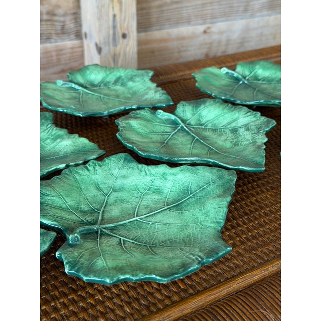 1990s Italian Vietri Foglia Fresca Majolica Leaf Bread or Side Plates-Set of 8 For Sale - Image 5 of 12