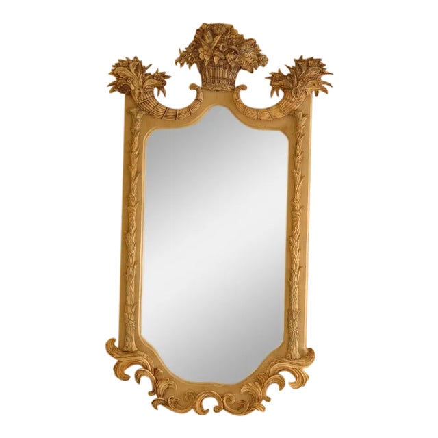Neoclassical Paint Decorated Cornucopia & Basket Framed Mirror For Sale