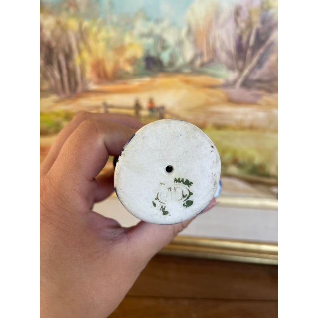 Vintage Blue and White Porcelain Figurine Pair, Hand-Painted Folk Figures For Sale - Image 9 of 10