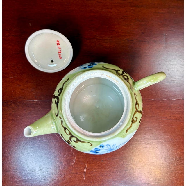 Celadon Antique Japanese Individual Porcelain Teapot For Sale - Image 8 of 9